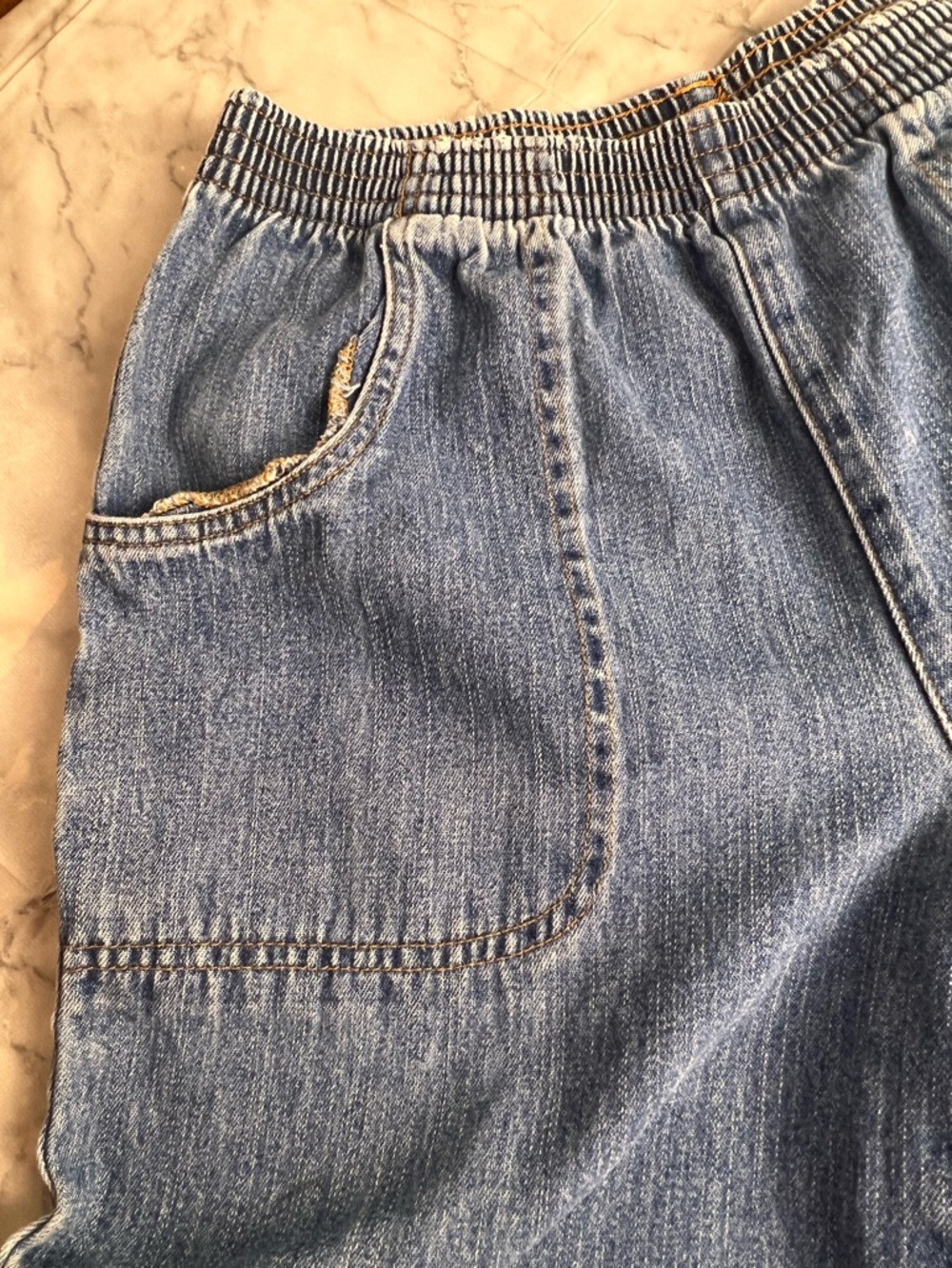 100% Cotton Petite Denim Jeans Pull On PS Petite Small Medium Blue Large Pocket - Picture 9 of 10
